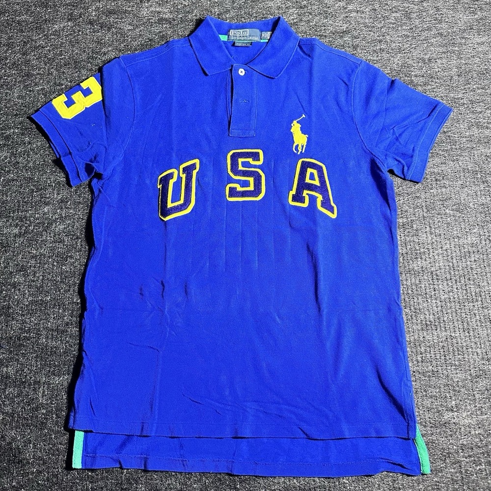 Polo Ralph Lauren Mens Custom Fit Big Pony USA Shirt Blue Medium 887436317168